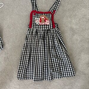 Black and White Checkered Kids Dress with Red Accents